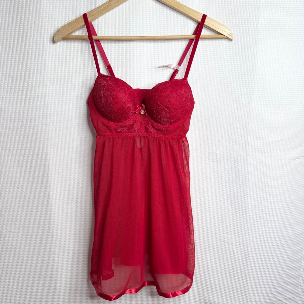 Daisy Fuentes Babydoll Lingerie Hot Pink Lace Push Up Chemise Small DF2379